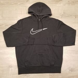 Nike Sweatshirt Mens Medium Black White Swoosh Pullover Hoodie Sweater